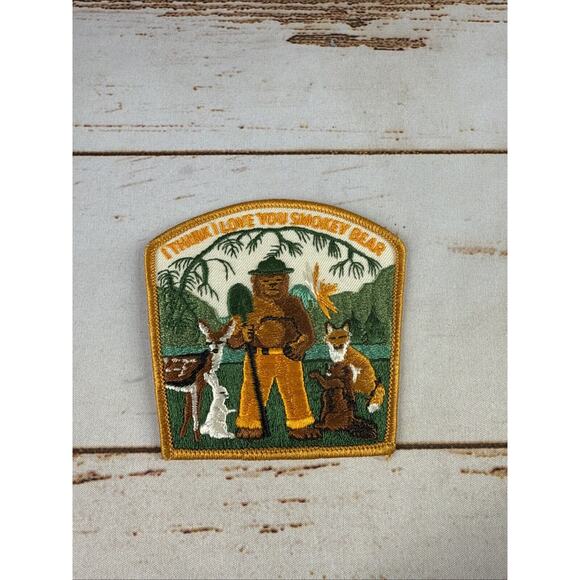 I Think I Love You Smokey Bear 3 3/4" Patch Vtg Prevent Fire Slogan - Picture 1 of 2